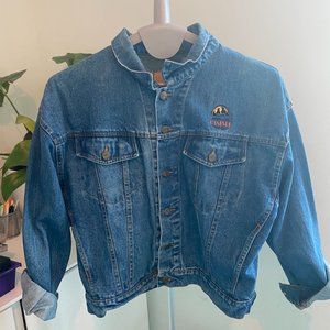 Vintage Blue Denim Jacket with Embroidered Patch